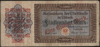 Германия. Любек. 1 миллион марок. 1923 г. Германия. Любек. 1 миллион марок. 1923 г.