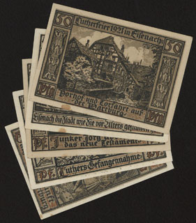 Германия. Айзенах. 50 пфеннигов. 1921 г. Лот из 5 шт. Германия. Айзенах. 50 пфеннигов. 1921 г. Лот из 5 шт.
