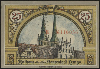 Германия. Лемго. 25 пфеннигов. 1921 г. Германия. Лемго. 25 пфеннигов. 1921 г.
