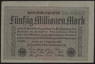 Германия. 50 миллионов марок. 1923 г. В/з «Kreuzbluten». Германия. 50 миллионов марок. 1923 г. В/з «Kreuzbluten».