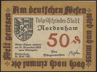 Германия. Норденхам. 50 пфеннигов. 1921 г. Германия. Норденхам. 50 пфеннигов. 1921 г.