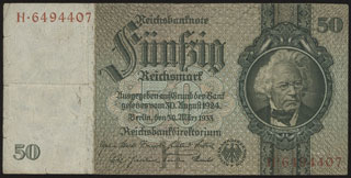 Германия. 50 рейхсмарок. 1933 г. Германия. 50 рейхсмарок. 1933 г.