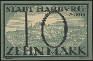 Германия. Марбург-ан-дер-Лан. 10 марок. 1918 г. Германия. Марбург-ан-дер-Лан. 10 марок. 1918 г.