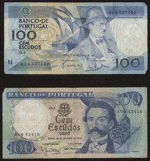 Португалия. 100 эскудо. 1965-1987 гг. Лот из 2 шт. Португалия. 100 эскудо. 1965-1987 гг. Лот из 2 шт.