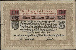 Германия. Мекленбург-Стрелиц. 1 миллион марок. 1923 г. Германия. Мекленбург-Стрелиц. 1 миллион марок. 1923 г.