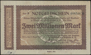 Германия. Кёльн. 2 миллиона марок. 1923 г. Германия. Кёльн. 2 миллиона марок. 1923 г.