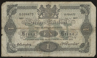 Швеция. 1 крона. 1917 г. Швеция. 1 крона. 1917 г.