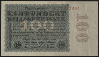 Германия. 100 миллионов марок. 1923 г. Германия. 100 миллионов марок. 1923 г.