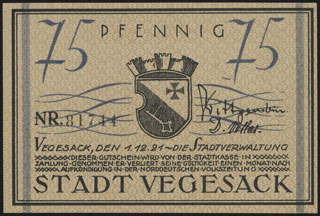 Германия. Фегезак. 75 пфеннигов. 1921 г. Германия. Фегезак. 75 пфеннигов. 1921 г.