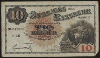 Швеция. 10 крон. 1935 г. Швеция. 10 крон. 1935 г.