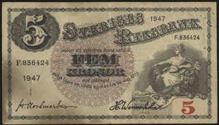 Швеция. 5 крон. 1947 г. Швеция. 5 крон. 1947 г.