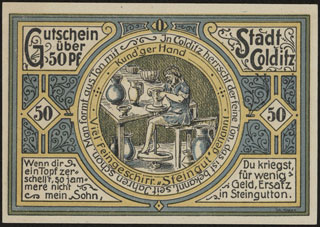 Германия. Кольдиц. 50 пфеннигов. 1921 г. Серия O. Германия. Кольдиц. 50 пфеннигов. 1921 г. Серия O.