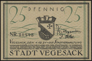 Германия. Фегезак. 25 пфеннигов. 1921 г. Германия. Фегезак. 25 пфеннигов. 1921 г.