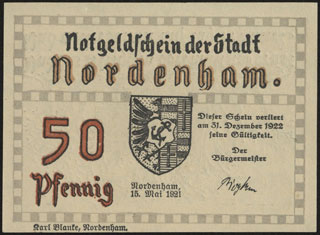 Германия. Норденхам. 50 пфеннигов. 1921 г. Германия. Норденхам. 50 пфеннигов. 1921 г.