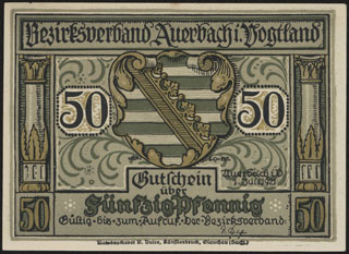 Германия. Ауэрбах. 50 пфеннигов. 1921 г. Германия. Ауэрбах. 50 пфеннигов. 1921 г.