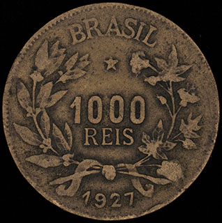 Бразилия. 1 000 рейсов 1927 г. Алюминиевая бронза Бразилия. 1 000 рейсов 1927 г. Алюминиевая бронза