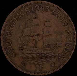 ЮАР. 1 пенни 1943 г. Медь ЮАР. 1 пенни 1943 г. Медь