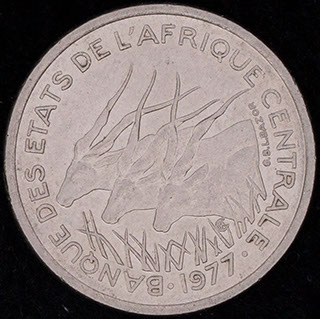 Центральная Африка. 50 франков 1977 г. D. Никель Центральная Африка. 50 франков 1977 г. D. Никель