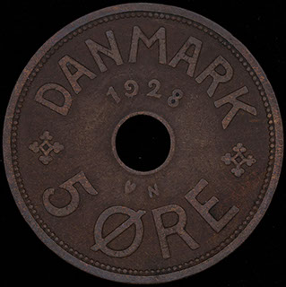 Дания. 5 эре 1928 г. Медь Дания. 5 эре 1928 г. Медь
