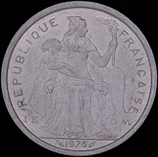 Французская Полинезия. 2 франка 1975 г. Алюминий Французская Полинезия. 2 франка 1975 г. Алюминий