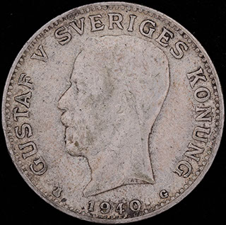 Швеция. 1 крона 1940 г. Серебро Швеция. 1 крона 1940 г. Серебро
