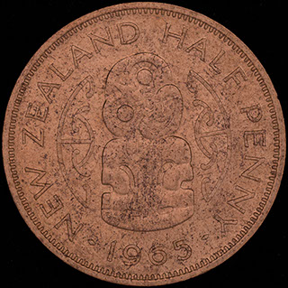 Новая Зеландия. 1/2 пенни 1965 г. Медь Новая Зеландия. 1/2 пенни 1965 г. Медь