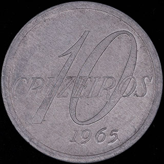 Бразилия. 10 крузейро 1965 г. Алюминий Бразилия. 10 крузейро 1965 г. Алюминий