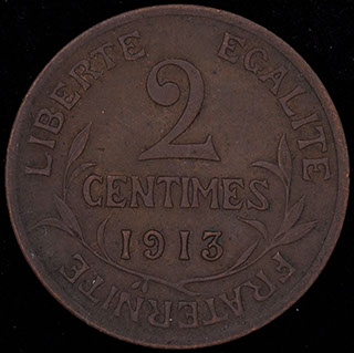 Франция. 2 сантима 1913 г. Медь Франция. 2 сантима 1913 г. Медь