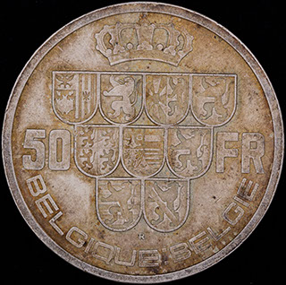 Бельгия. 50 франков 1940 г. Серебро Бельгия. 50 франков 1940 г. Серебро