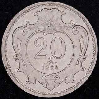 Австрия. 20 геллеров 1894 г. Никель Австрия. 20 геллеров 1894 г. Никель