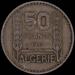 Алжир. 50 франков 1949 г. Медно-никелевый сплав Алжир. 50 франков 1949 г. Медно-никелевый сплав