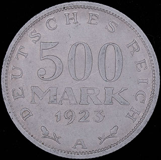 Германия. 500 марок 1923 г. Алюминий Германия. 500 марок 1923 г. Алюминий