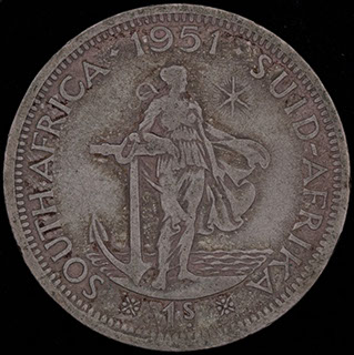 ЮАР. 1 шиллинг 1951 г. Серебро ЮАР. 1 шиллинг 1951 г. Серебро