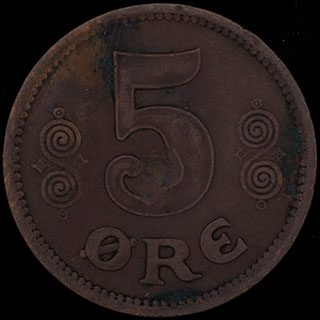 Дания. 5 эре 1917 г. Медь Дания. 5 эре 1917 г. Медь