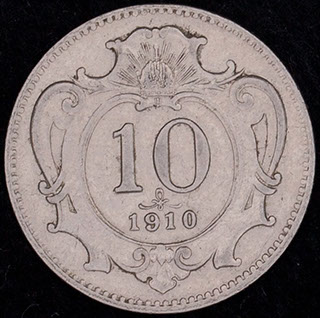 Австрия. 10 геллеров 1910 г. Никель Австрия. 10 геллеров 1910 г. Никель