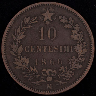 Италия. 10 чентезимо 1866 г. M. Медь Италия. 10 чентезимо 1866 г. M. Медь