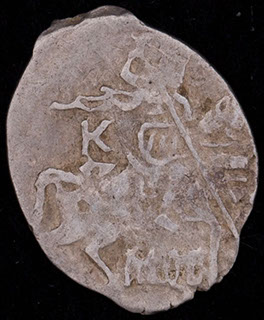 Москва. Михаил Федорович. Копейка 1613-1645 гг. МОС КВА. Серебро. ГКХ № 542 Москва. Михаил Федорович. Копейка 1613-1645 гг. МОС КВА. Серебро. ГКХ № 542