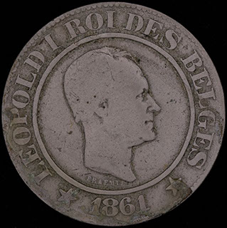 Бельгия. 20 сантимов 1861 г. Медно-никелевый сплав Бельгия. 20 сантимов 1861 г. Медно-никелевый сплав