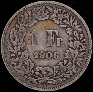 Швейцария. 1 франк 1906 г. Серебро Швейцария. 1 франк 1906 г. Серебро