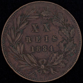 Португалия. 20 рейсов 1884 г. Бронза Португалия. 20 рейсов 1884 г. Бронза