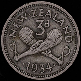 Новая Зеландия. 3 пенса 1934 г. Серебро Новая Зеландия. 3 пенса 1934 г. Серебро