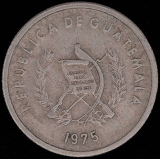 Гватемала. 5 сентаво 1975 г. Медно-никелевый сплав Гватемала. 5 сентаво 1975 г. Медно-никелевый сплав