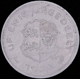 Шлезвиг-Гольштейн. 5/100 марки 1923 г. Алюминий Шлезвиг-Гольштейн. 5/100 марки 1923 г. Алюминий