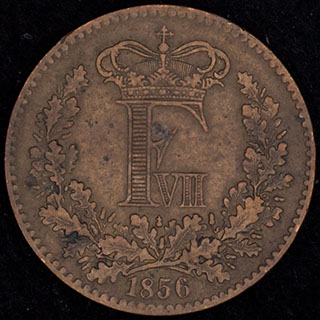 Дания. 1 скиллинг-ригсмёнт 1856 г. Медь Дания. 1 скиллинг-ригсмёнт 1856 г. Медь