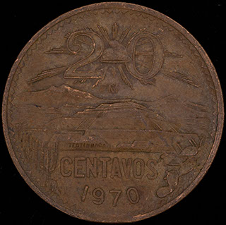 Мексика. 20 сентаво 1970 г. Медь Мексика. 20 сентаво 1970 г. Медь