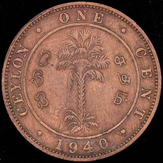 Цейлон. 1 цент 1940 г. Медь Цейлон. 1 цент 1940 г. Медь