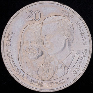 Австралия. 20 центов 2011 г. «Свадьба Принца Уильяма и Кэтрин Миддлтон». Медно-никелевый сплав Австралия. 20 центов 2011 г. «Свадьба Принца Уильяма и Кэтрин Миддлтон». Медно-никелевый сплав