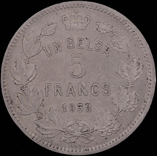 Бельгия. 5 франков 1932 г. Никель Бельгия. 5 франков 1932 г. Никель