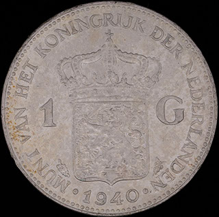 Нидерланды. 1 гульден 1940 г. Серебро Нидерланды. 1 гульден 1940 г. Серебро