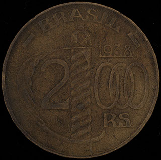 Бразилия. 2 000 рейсов 1938 г. Гладкий гурт. Алюминиевая бронза Бразилия. 2 000 рейсов 1938 г. Гладкий гурт. Алюминиевая бронза